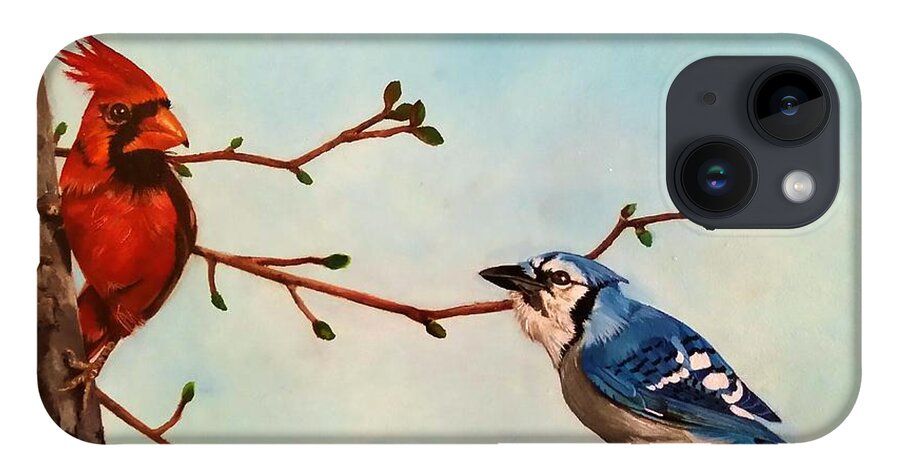 Birds iPhone 14 Case featuring the painting New buds of spring by Dana Newman
