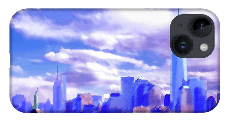 New York City iPhone 14 Case featuring the digital art New York City Skyline with Freedom Tower by Steve Karol