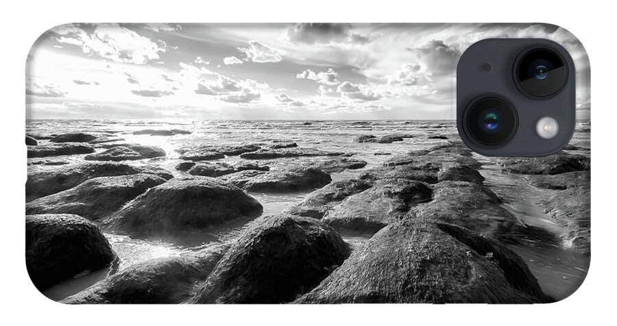 Norfolk iPhone Case featuring the photograph Norfolk Hunstanton rugged coastline black and white by Simon Bratt