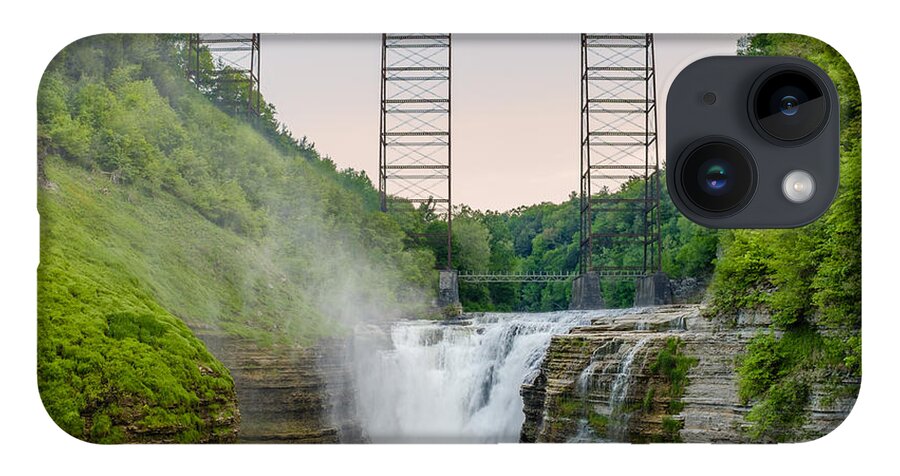 Letchworth iPhone 14 Case featuring the photograph Norfolk Southern over Letworth Upper Falls by Chris Bordeleau