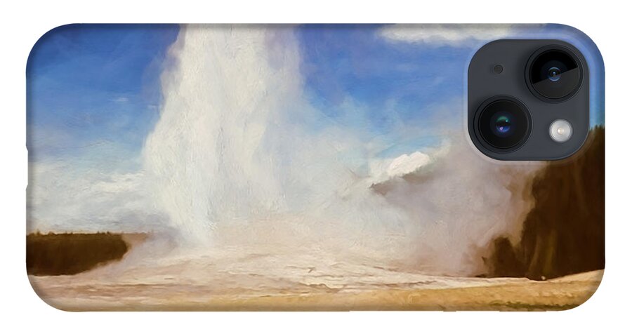  iPhone 14 Case featuring the digital art Old Faithful Vintage 5 by Cathy Anderson