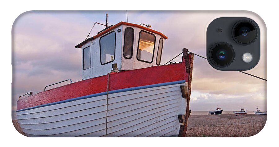 Old Fishing Boat iPhone 14 Case featuring the photograph Old Wooden Fishing Boat Home By Sunset by Gill Billington