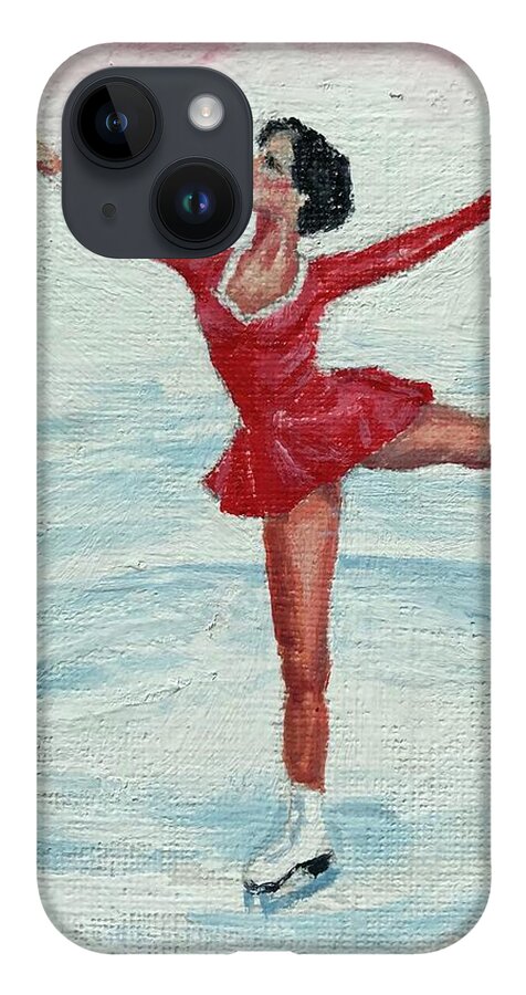 Red iPhone 14 Case featuring the painting Olympic Figure Skater by ML McCormick
