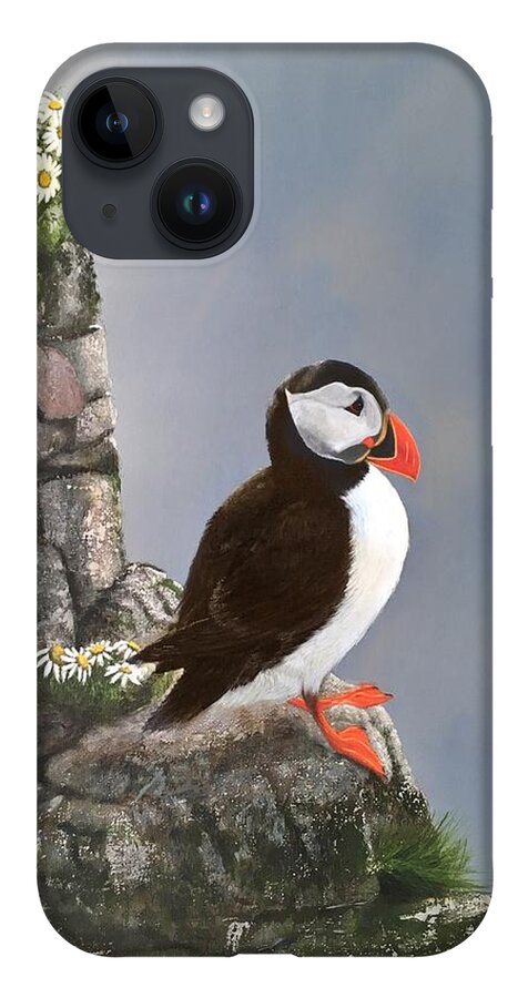 Puffin iPhone Case featuring the painting On The Edge by Marlene Little