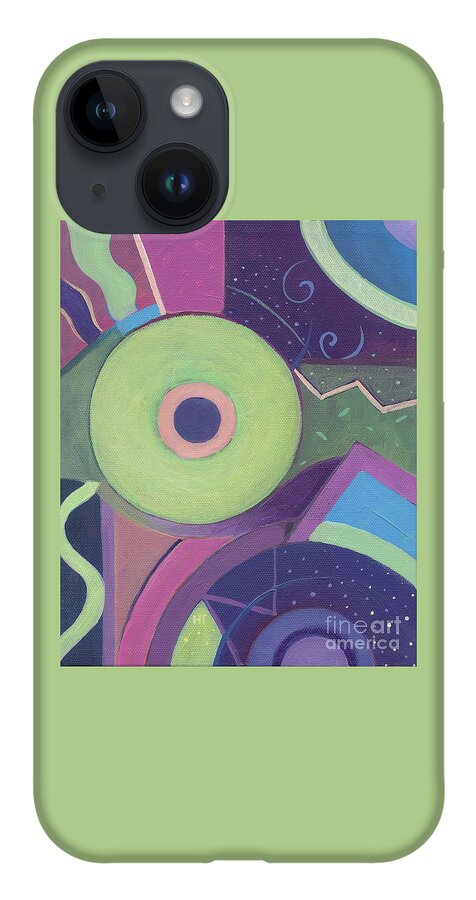 Circles iPhone 14 Case featuring the painting Openly Green by Helena Tiainen