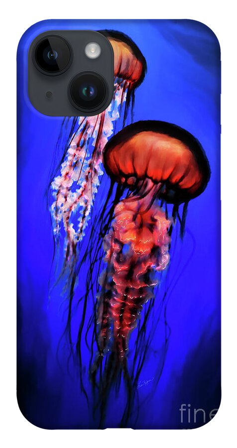 Jellyfish iPhone 14 Case featuring the digital art Orange Jellyfish by Lisa Redfern