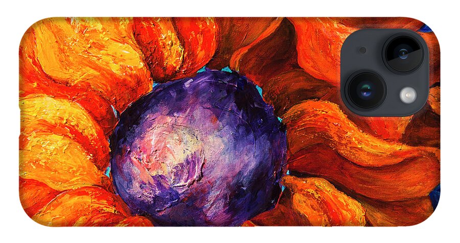 Sunflower iPhone 14 Case featuring the painting Orange Sunflower by Sally Quillin