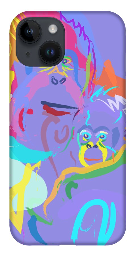 Orangutan Art iPhone 14 Case featuring the painting Orangutan mom and baby by Go Van Kampen