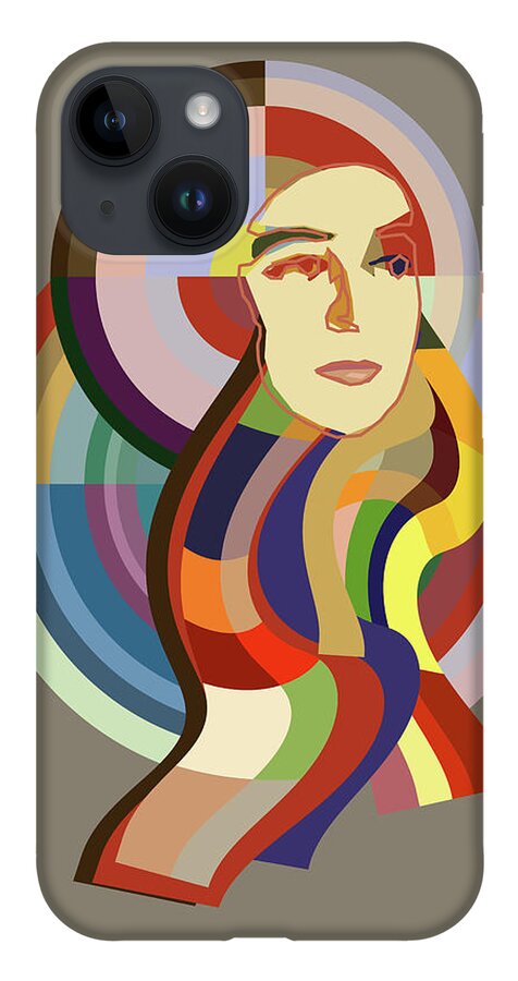 Sonia Delaunay Orphiste Tencc iPhone 14 Case featuring the digital art Orphiste - Pop Art Portrait of Sonia Delaunay by Big Fat Arts