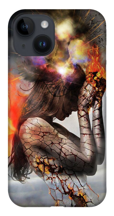 Woman In Pain iPhone 14 Case featuring the mixed media Pain by Lilia D
