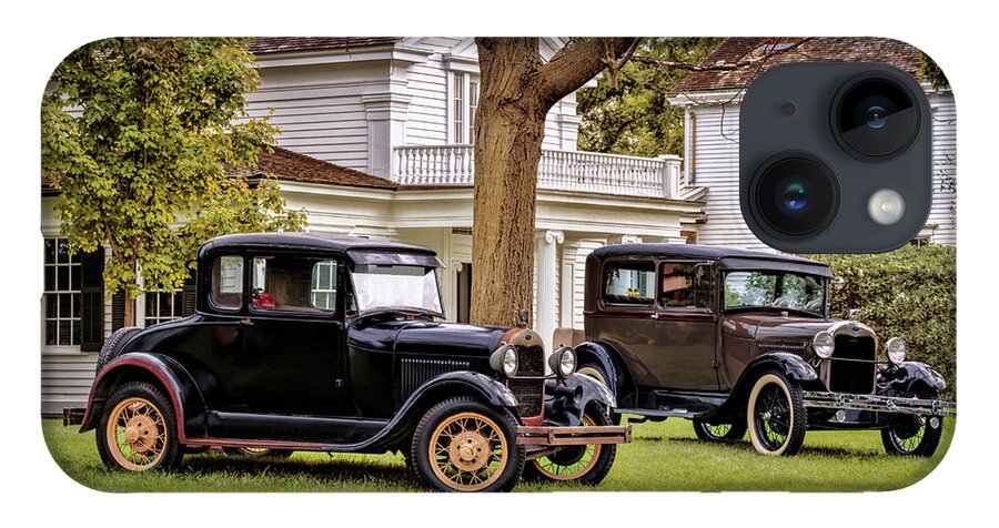 Car iPhone 14 Case featuring the photograph Pair of Ford Model A by Susan Rissi Tregoning