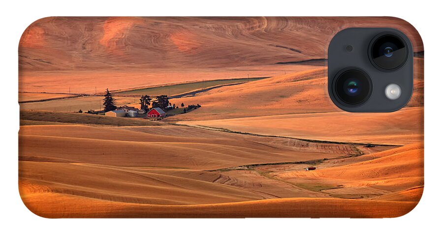 Harvest iPhone 14 Case featuring the photograph Palouse Farm Sunset by Mary Jo Allen