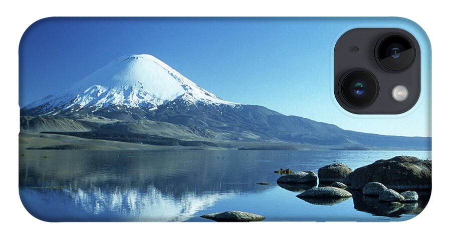 Chile iPhone 14 Case featuring the photograph Parinacota volcano reflections Chile by James Brunker