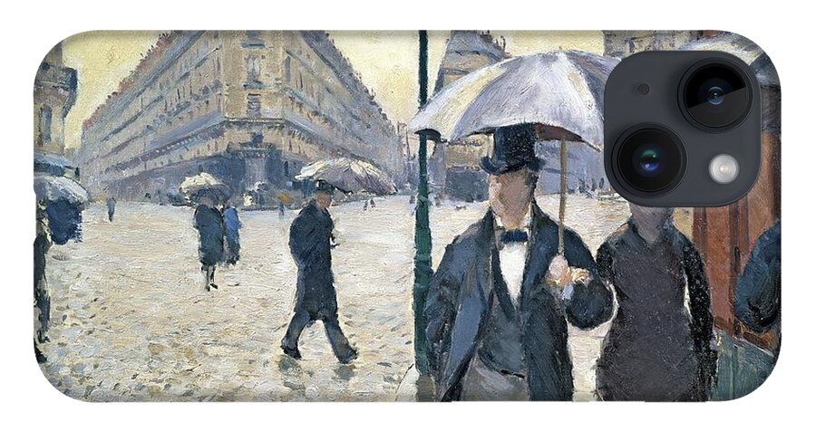 Sketch iPhone 14 Case featuring the painting Paris a Rainy Day by Gustave Caillebotte