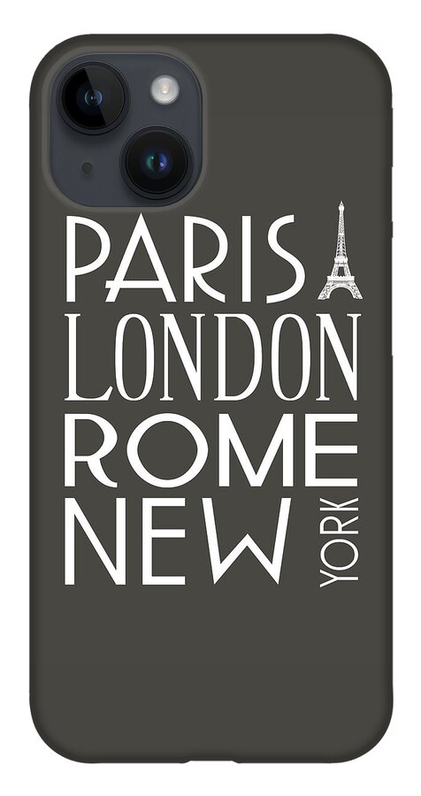 Vintage iPhone 14 Case featuring the digital art Paris, London, Rome and New York Pillow by Jaime Friedman