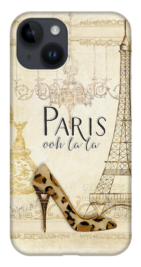 Fashion iPhone 14 Case featuring the painting Paris - Ooh la la Fashion Eiffel Tower Chandelier Perfume Bottle by Audrey Jeanne Roberts