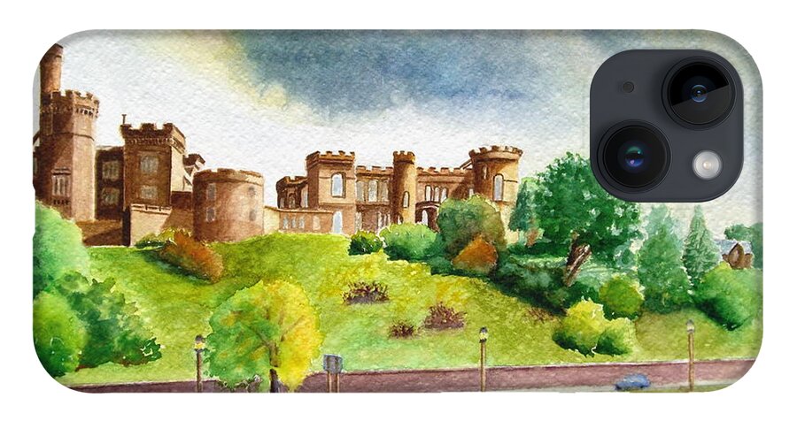 Scotland iPhone 14 Case featuring the painting Partly Cloudly by Karen Fleschler