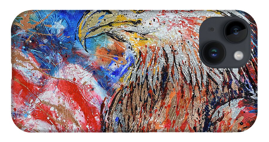 Patriotic iPhone 14 Case featuring the painting Patriotic Eagle by Jyotika Shroff