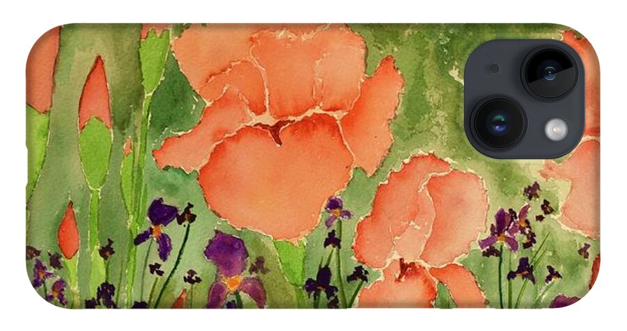 Barrieloustark iPhone 14 Case featuring the painting Peachy Watercolor Iris by Barrie Stark