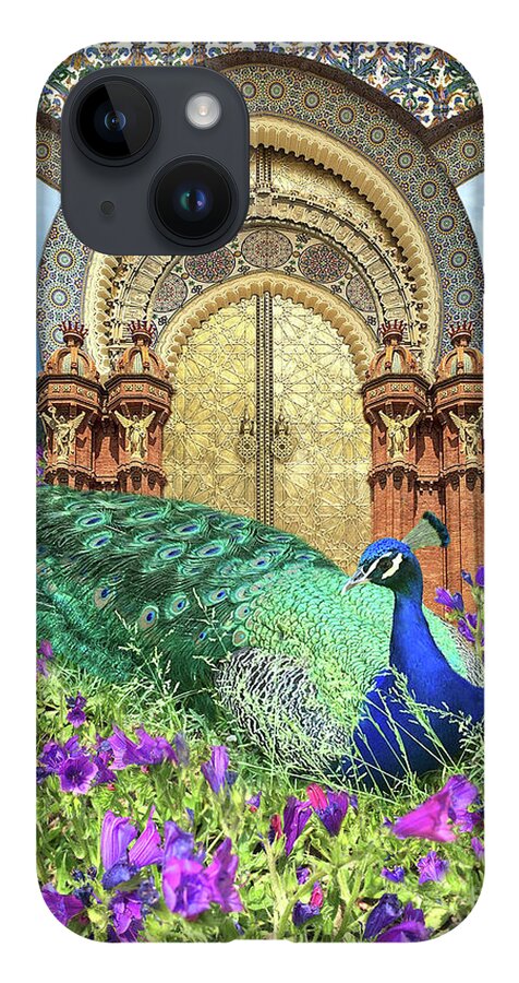 Peacock iPhone 14 Case featuring the digital art Peacock Gate by Lucy Arnold