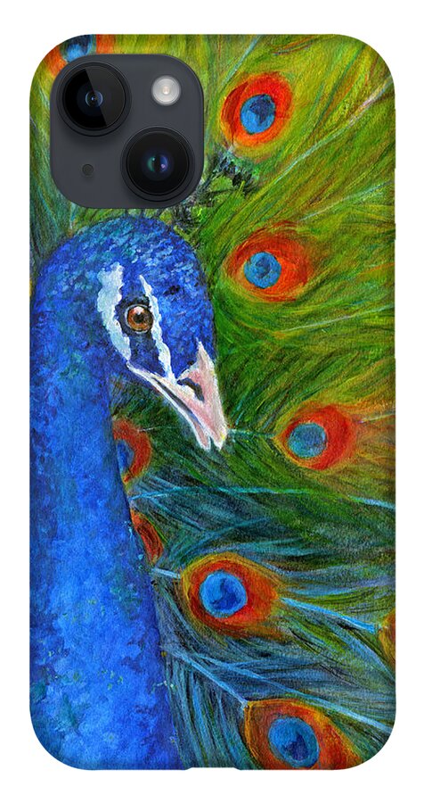 Birds iPhone 14 Case featuring the painting Peacock by June Hunt