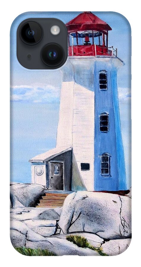 Peggy's Cove iPhone 14 Case featuring the painting Peggy's Cove Lighthouse by Marilyn McNish