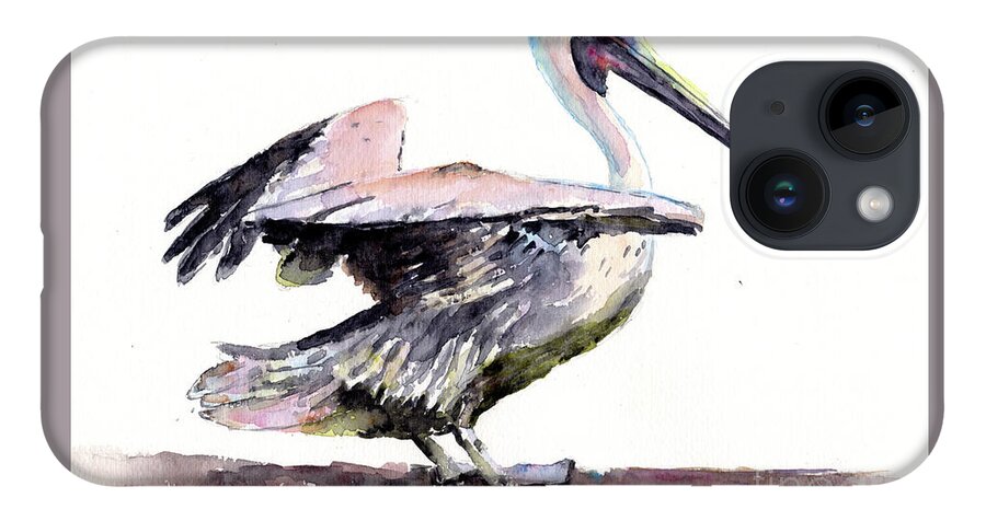 Pelican iPhone 14 Case featuring the painting Pelican Landing by Claudia Hafner