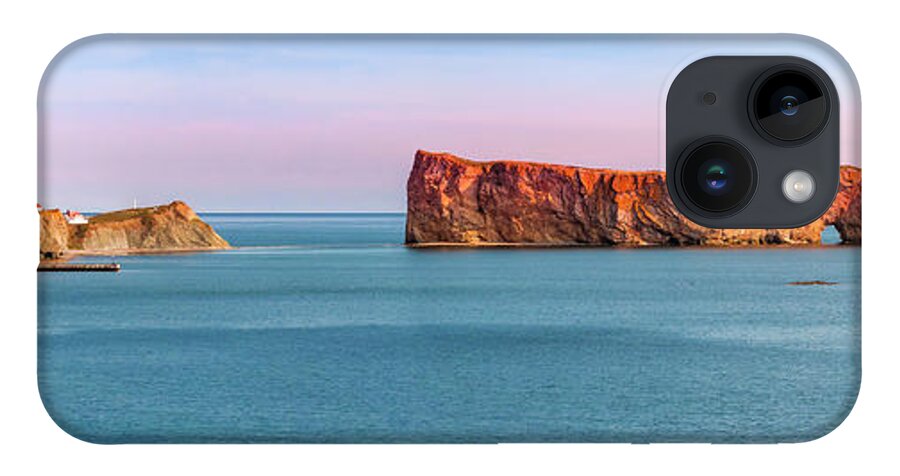 Perce Rock iPhone 14 Case featuring the photograph Perce Rock panorama at sunset by Elena Elisseeva