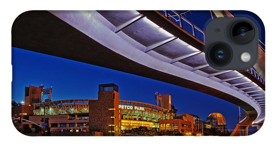 San Diego iPhone 14 Case featuring the photograph Petco Park and the Harbor Drive Pedestrian Bridge in Downtown San Diego by Sam Antonio