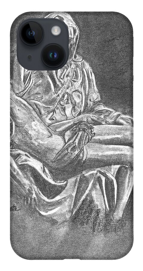 Michelangelo iPhone 14 Case featuring the drawing Pieta by Frank SantAgata