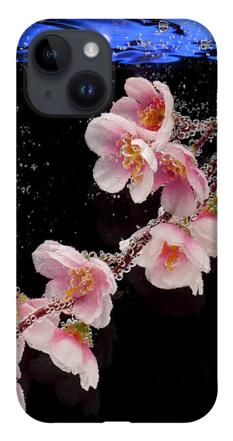 Water iPhone Case featuring the photograph Pink Blossom in Water with Bubbles by Dmitry Soloviev