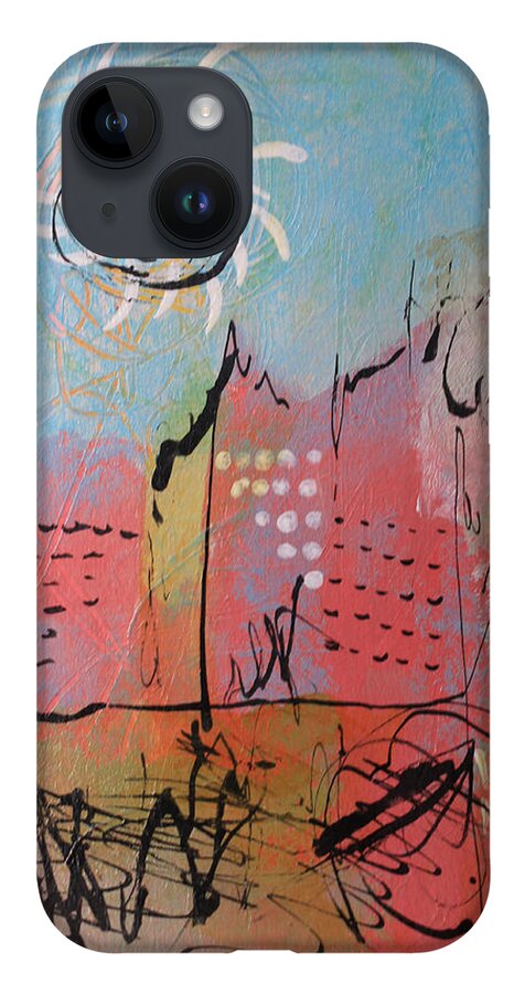 Gold iPhone 14 Case featuring the painting Pink City by April Burton