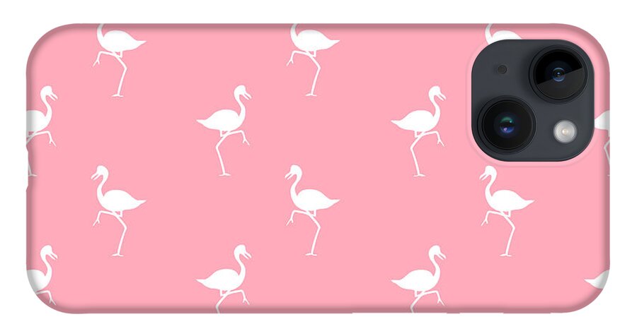 Flamingo iPhone 14 Case featuring the mixed media Pink Flamingos Pattern by Christina Rollo