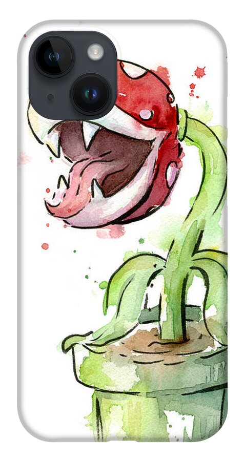 Piranha iPhone 14 Case featuring the painting Piranha Plant Watercolor by Olga Shvartsur