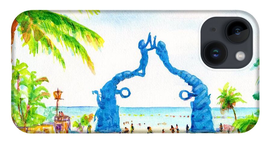 Playa Del Carmen iPhone Case featuring the painting Playa del Carmen Portal Maya Statue by Carlin Blahnik CarlinArtWatercolor