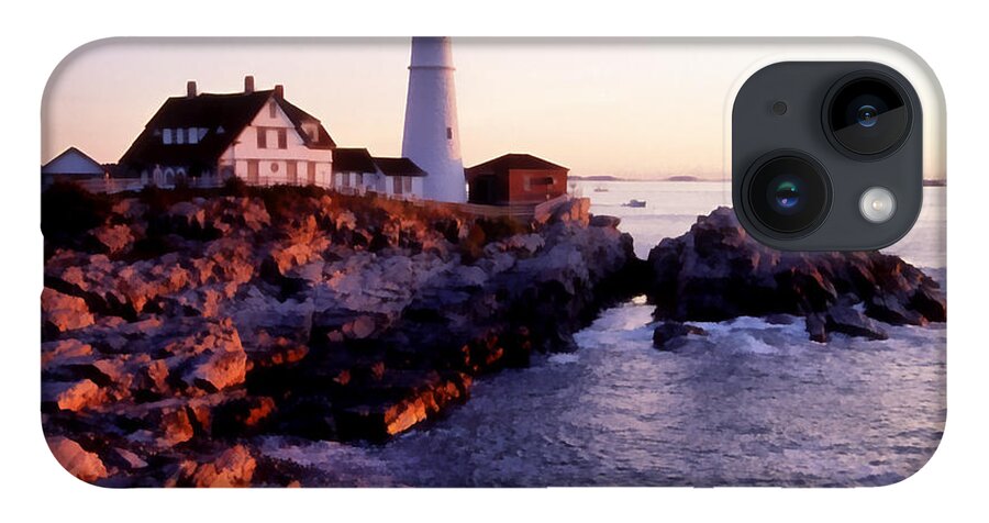 Water Ocean Scene Lighthouse Maine Painting Fishing Nature iPhone 14 Case featuring the painting Pnrf0905 by Henry Butz