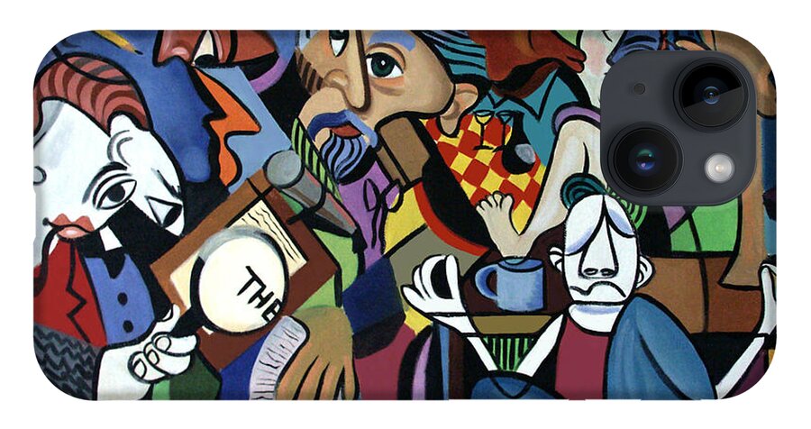 Poets Unleashed Men Talking Reading Yoga Coffee Chicken The Cubism Cubestraction Bench Impressionist Expressionism Large Giclee Canvas Print Poster Original Oil Painting On Canvas Anthony Falbo Falboart   iPhone Case featuring the painting Poets Unleashed by Anthony Falbo
