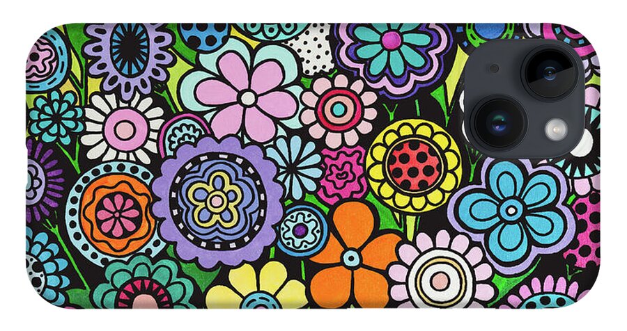 Flowers iPhone 14 Case featuring the painting Polka Dot Garden by Beth Ann Scott
