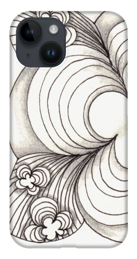 Zentangle iPhone 14 Case featuring the drawing Popcloud Blossom by Jan Steinle
