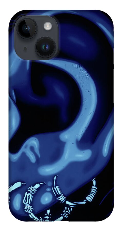  iPhone 14 Case featuring the painting Portrait of my Ear in Blue by Paxton Mobley