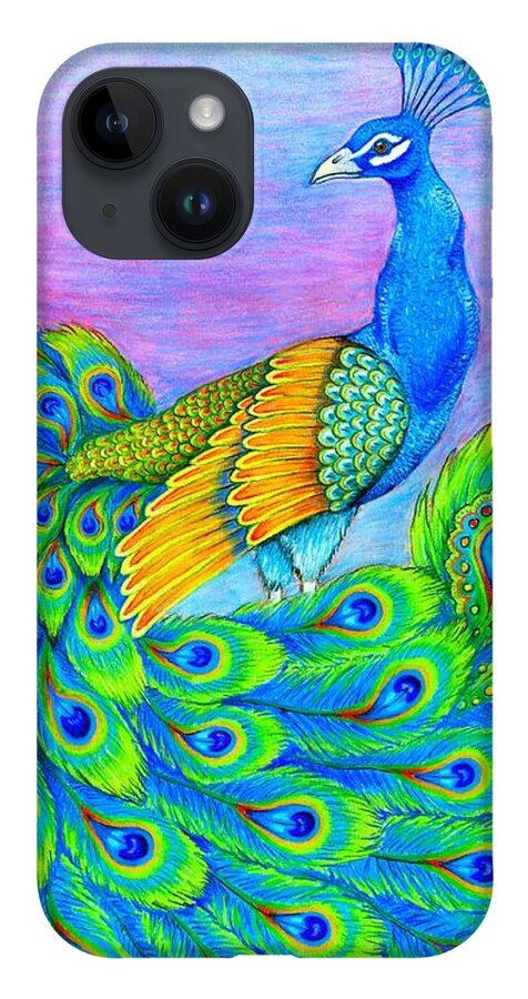 Peacock iPhone Case featuring the drawing Pretty Peacock by Rebecca Wang