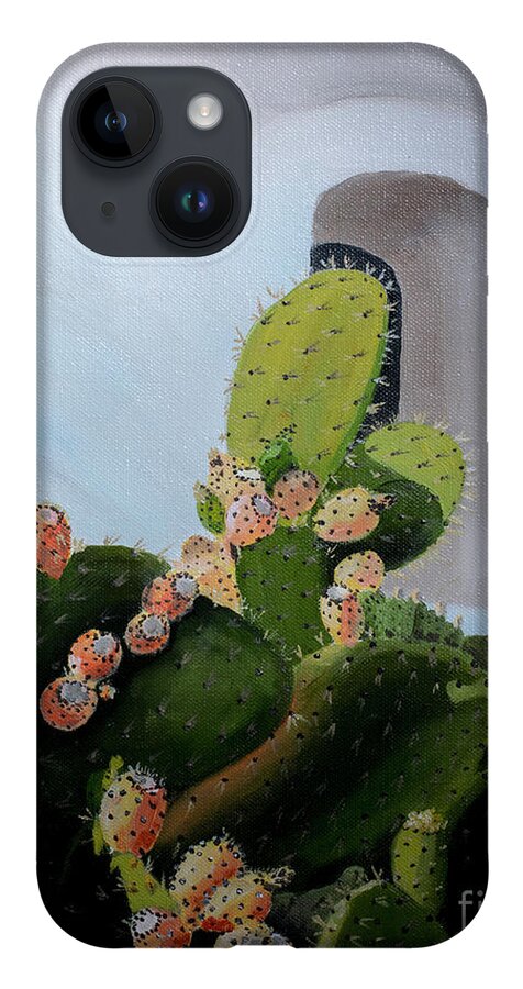 Mission La Purisima iPhone Case featuring the painting Prickly Pear Cactus at Mission la Purisima by Jackie MacNair