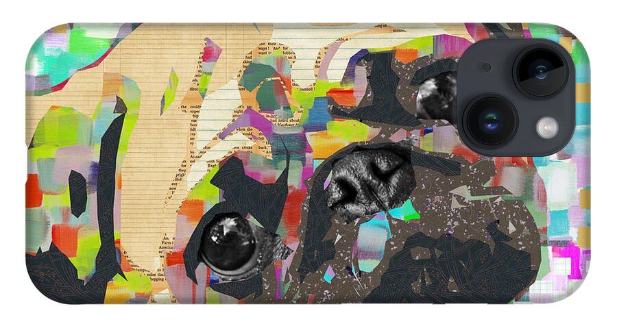 Pug iPhone 14 Case featuring the mixed media Pug Collage by Claudia Schoen