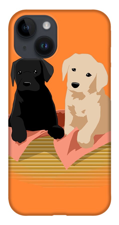 Puppies iPhone 14 Case featuring the digital art Puppy Basket by Alice Chen