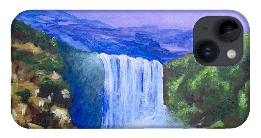 Landscape iPhone 14 Case featuring the painting Purple Mountains by Saundra Johnson