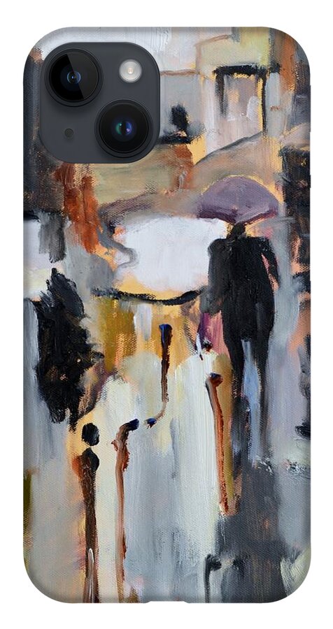 Rain iPhone 14 Case featuring the painting Purple Umbrella by Donna Tuten