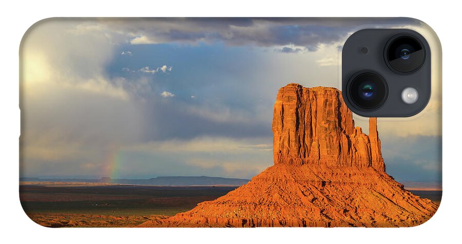 Usa iPhone 14 Case featuring the photograph Rainbow at monument valley by Alberto Zanoni
