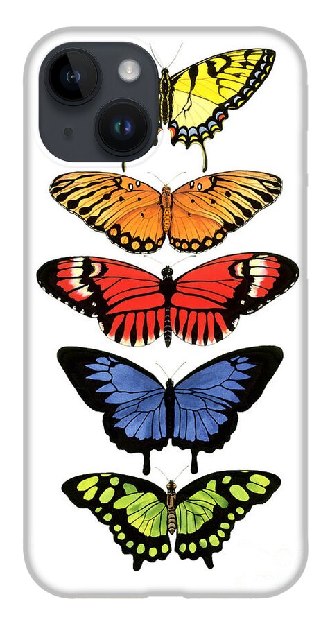 Butterflies iPhone 14 Case featuring the painting Rainbow Butterflies by Lucy Arnold