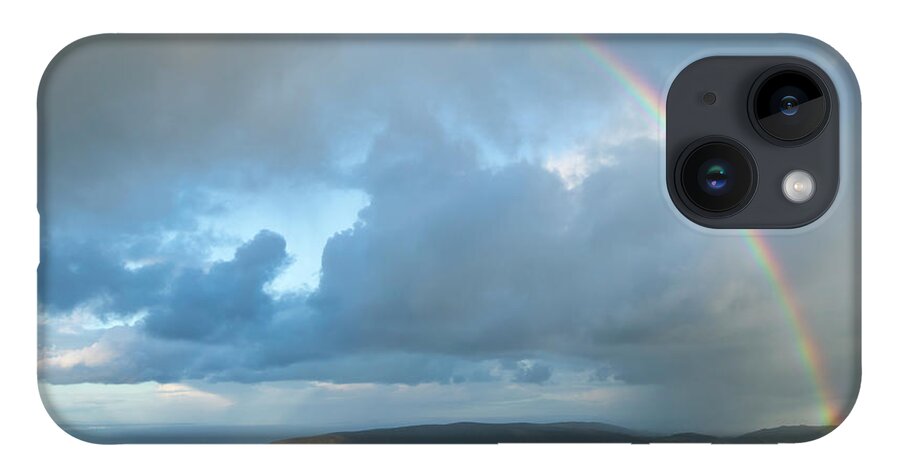 Rainbow iPhone 14 Case featuring the photograph Rainbow over Porlock Hill by Andy Myatt