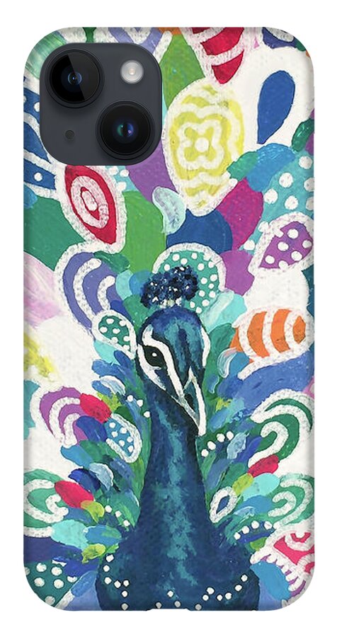 Bird iPhone 14 Case featuring the painting Rainbow Peacock by Beth Ann Scott